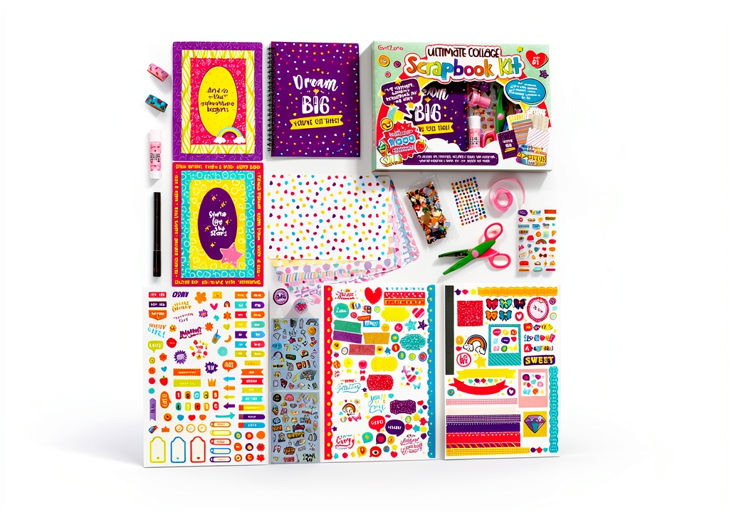 Installing GirlZone Kids Christmas Scrapbook Kit Paper Craft Supplies on a wooden desk