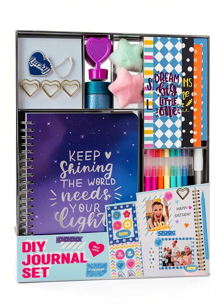 Nollh DIY journal kit open on a table with accessories displayed