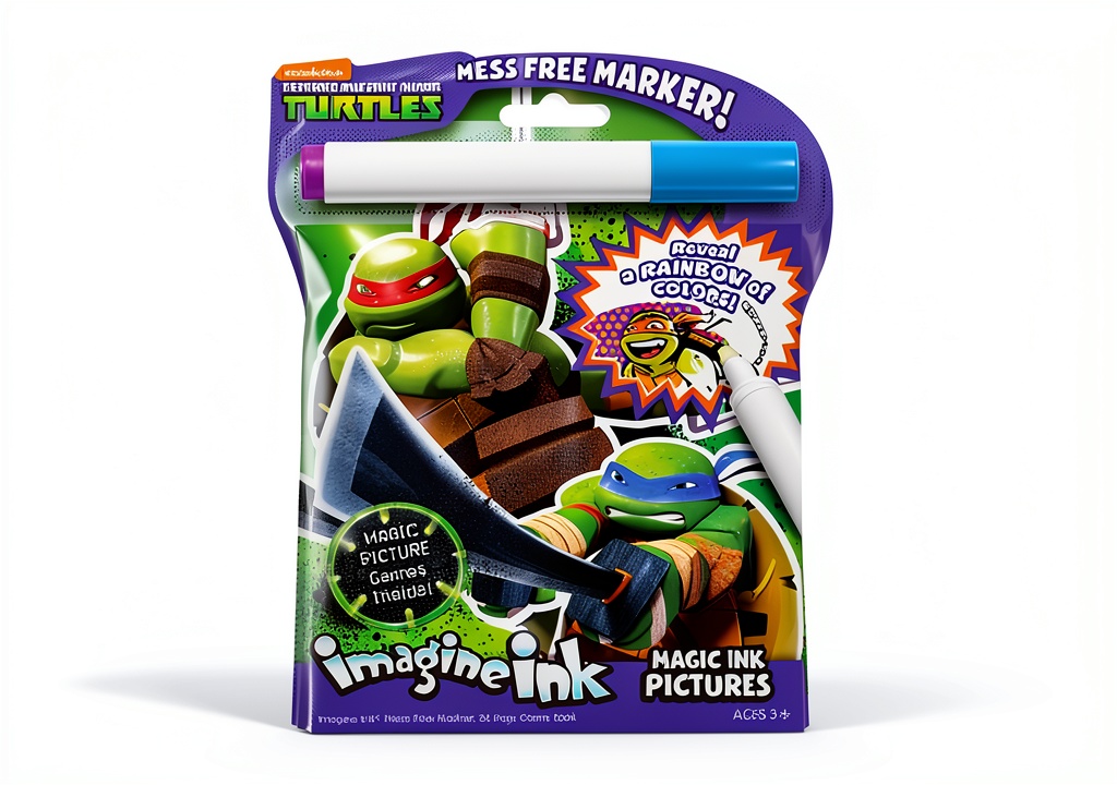 Teenage Mutant Ninja Turtles Imagine Ink book open with marker revealing colors