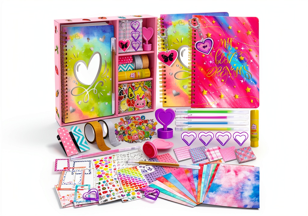 PATIFEED 2-Pack Journal Set showing colorful pages and craft supplies
