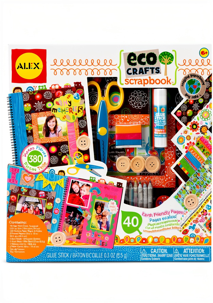 ALEX Toys scrapbooking kit with colorful eco-friendly supplies laid out on a table