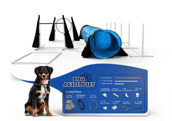 Houseables Dog Agility Set Adjustable Jumps Tunnel Training-6