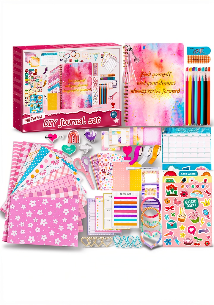 InnoWis DIY Journal Kit open on a table with colorful supplies