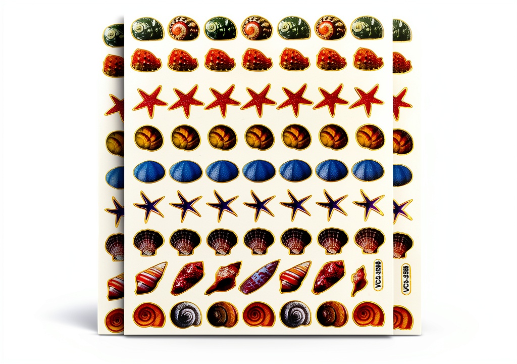 Sticker108 gold reflective shell stickers displayed on a scrapbook page