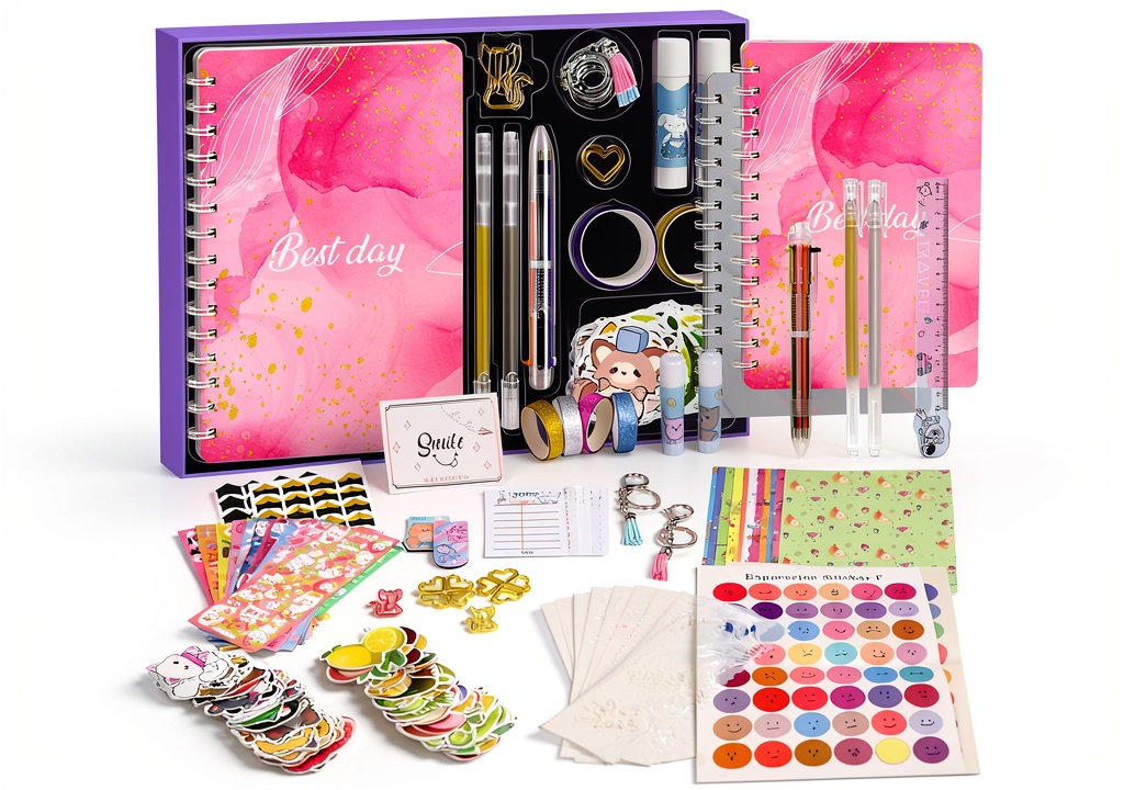 Suziko DIY Journal Kit Unicorn Theme components spread across a desk during creative session