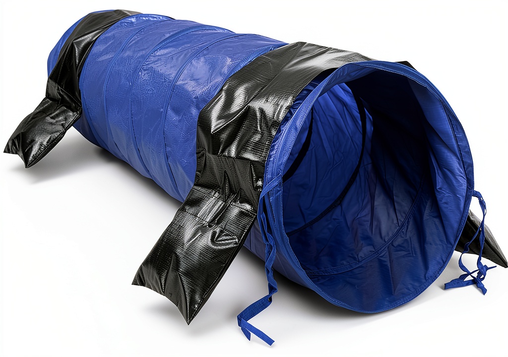 TRIXIE dog agility tunnel set up in a backyard