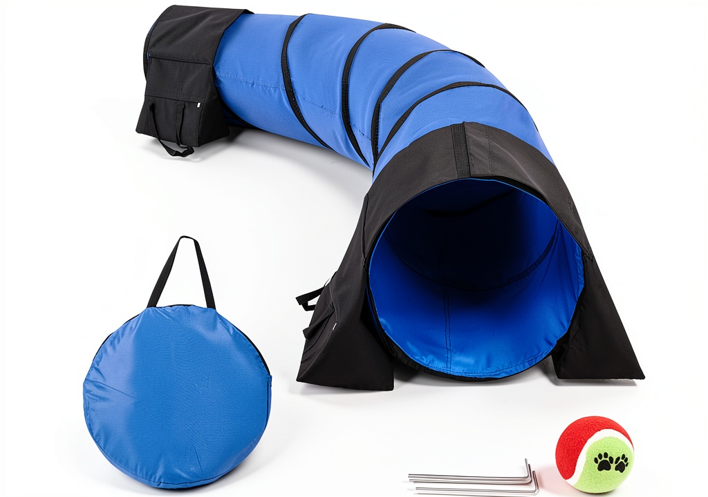 'Rain Queen Dog Agility Tunnel set up in a backyard'