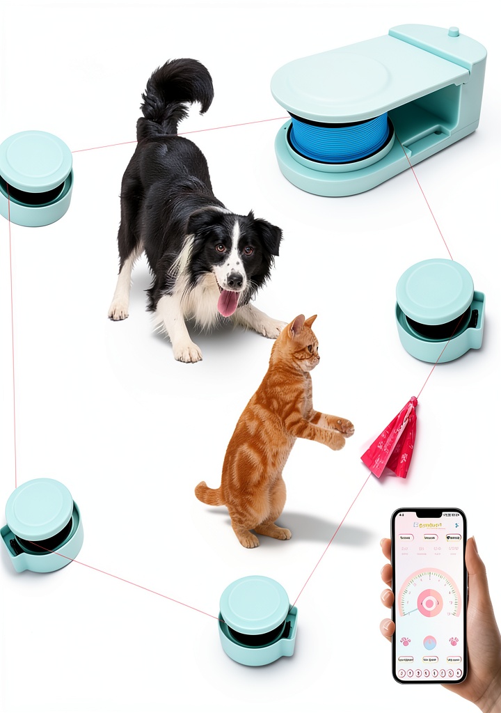 Dowkaco Lure Coursing Machine set up in a backyard with a dog chasing the lure