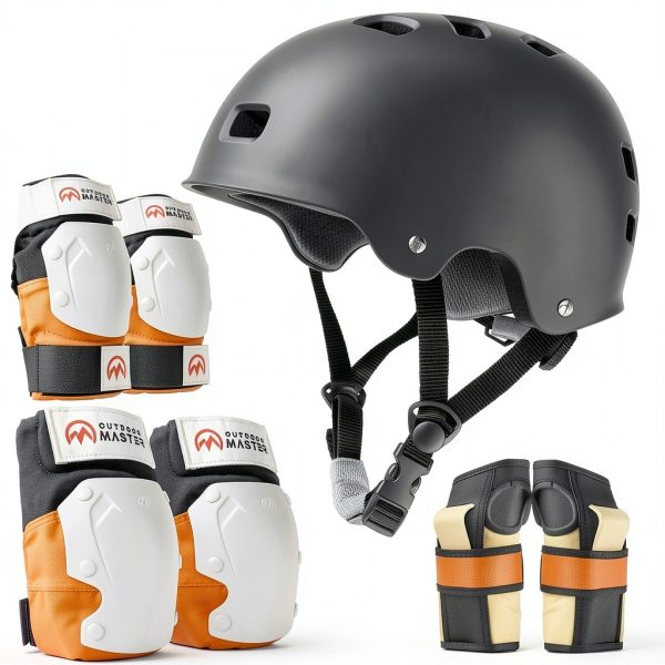 Skateboard Knee Pads OutdoorMaster Nylon ABS Set Black Orange Size M-0