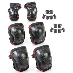Tsavnpk Kids Skate Protective Gear Set 6‑Piece Black Red Size S/M-0