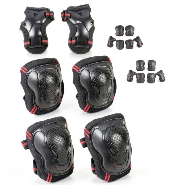 Tsavnpk Kids Skate Protective Gear Set 6‑Piece Black Red Size S/M-0