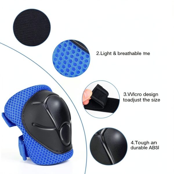 ZLEIOUY Kids Protective Gear Set with Knee Elbow Wrist Pads Blue-3