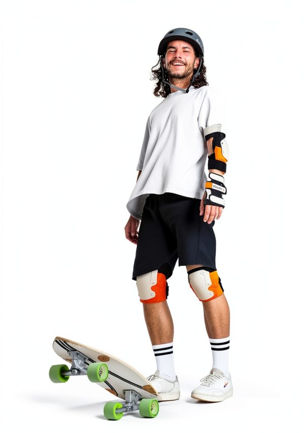 Skateboard Knee Pads OutdoorMaster Nylon ABS Set Black Orange Size M-5