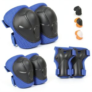 ZLEIOUY Kids Protective Gear Set with Knee Elbow Wrist Pads Blue-0