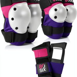 80Six Kids Sport Pad Set Pink Purple Wristguards Knee Elbow Pads-0