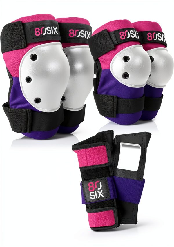 80Six Kids Sport Pad Set Pink Purple Wristguards Knee Elbow Pads-0