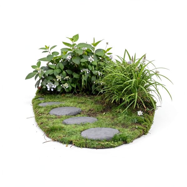 Ei Circular 15.5” Stepping Stones Grey Resin Set of 4 with Stakes-5
