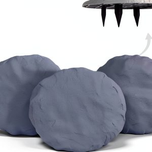 Ei Circular 15.5” Stepping Stones Grey Resin Set of 4 with Stakes-0