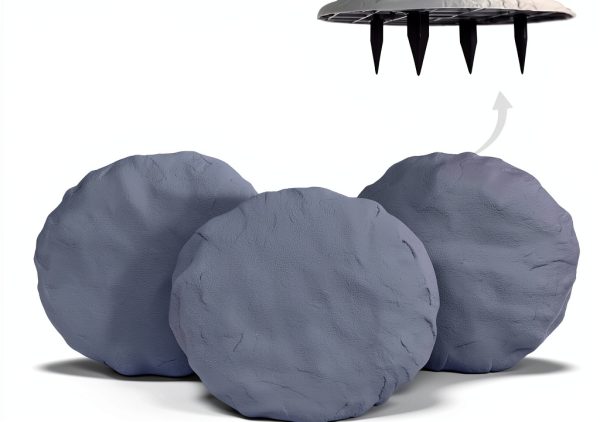 Ei Circular 15.5” Stepping Stones Grey Resin Set of 4 with Stakes-0