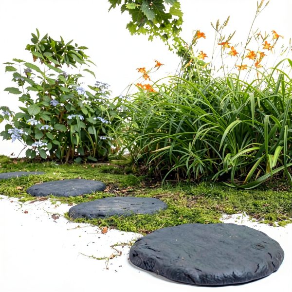 Ei Circular 15.5” Stepping Stones Grey Resin Set of 4 with Stakes-4