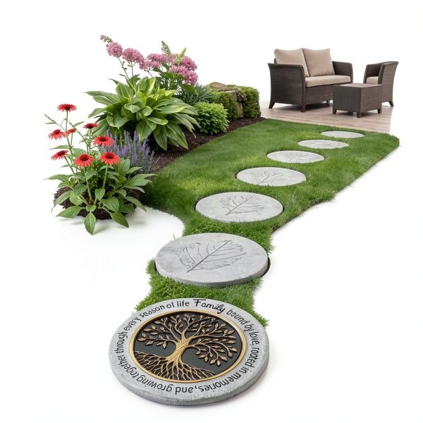 Family Tree Garden Stepping Stone VEOJEIN 9.45in Gold Tree of Life-2
