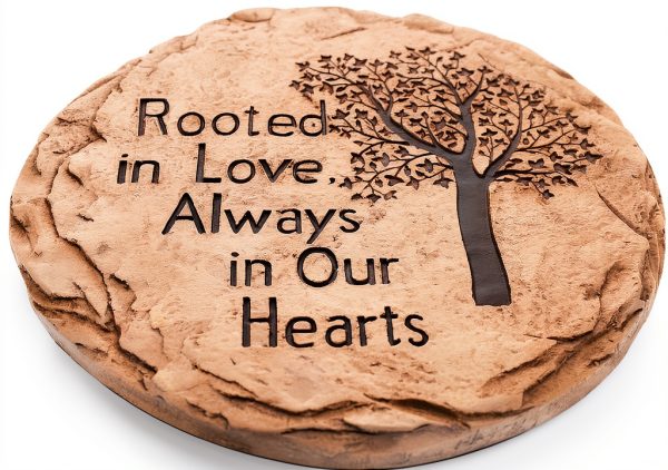 Top Brass Garden Memorial Stepping Stone - Rooted in Love, Always in Our Hearts - Tree of Life-1
